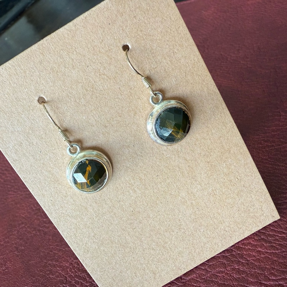 925 Silver Tiger’s Eye Dangle Earrings